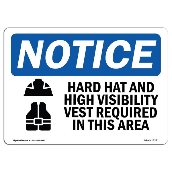 Signmission OSHA Sign, Hard Hat And High Vis Vest In This Area, 5in X 3.5in Decal, 5" W, 3.5" H, Landscape OS-NS-D-35-L-13231
